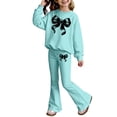 thumbnail image 3 of WOYY Girls Bow Crew Neck Sweatshirt and Flared Pants Outfits Cute Casual Sweatsuit, Sizes 3-10, 3 of 3