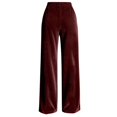 thumbnail image 4 of JUUNthy Womens Wide Leg Dress Pants, with Pockets Flat Front Button High Waist Velvet Office Business Palazzo Trousers Burgundy S, 4 of 16