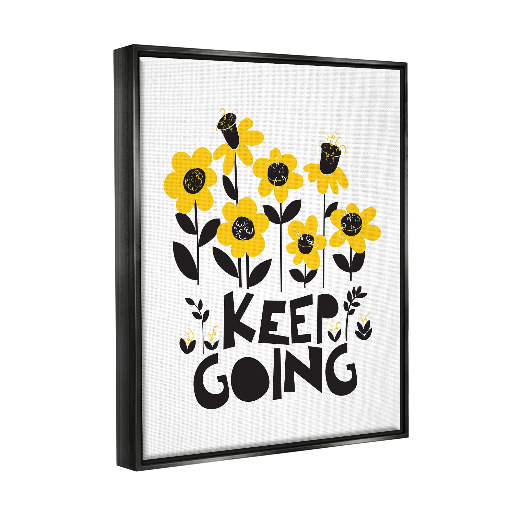 Stupell Industries Keep Going Yellow Flowers Botanical & Floral Painting Black Floater Framed Art Print Wall Art, 17 x 21