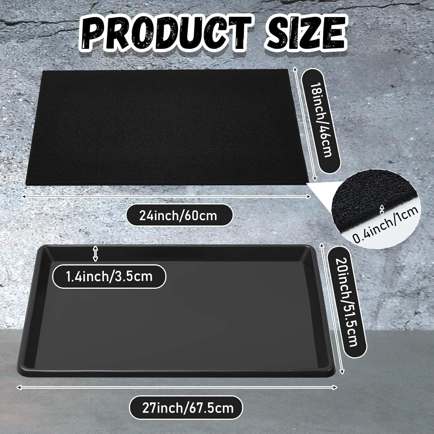 2 Sets 27'' x 20''x 1.4'' Oil Drain Drip Pan for Car with Square No Splatter Pad Oil Drip Tray with Mat for Under Car Transmission Garage Automotive Driveway to Keep Floor Clean, Black