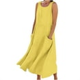 thumbnail image 2 of Jsaierl Women 2024 Summer Tank Dress Sleeveless U Neck Printed/Solid Boho Beach Shirt Maxi Flowy Linen Cotton Dresses with Pocket, 2 of 5