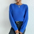 thumbnail image 4 of AUNVITO Womens Round Neck Sweaters Solid Long Sleeve Pullover Fall Winter Outfits, 4 of 9