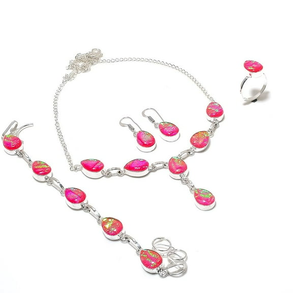 Natural Pink Triplet Opal Gemstone 925 Sterling Silver Jewelry Set