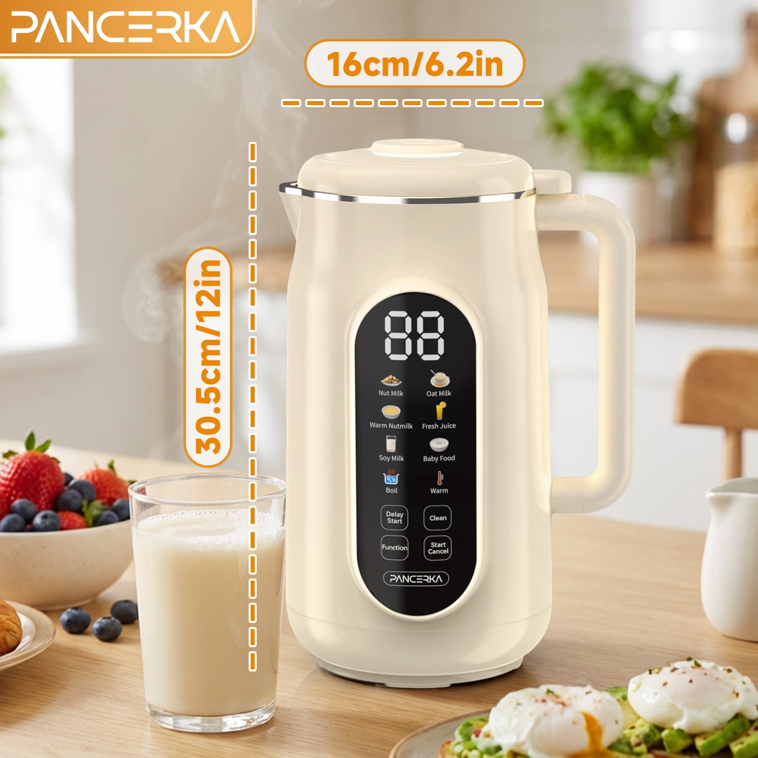 PANCERKA 8 in 1 Nut Milk Maker Machine, 42oz Almond Milk Maker, Soy Milk Maker with Self-Cleaning, Delay Start, Keep Warm, Boil Water, Automatic Plant-Based Milk Blender for Soybean, Oat, Coconut