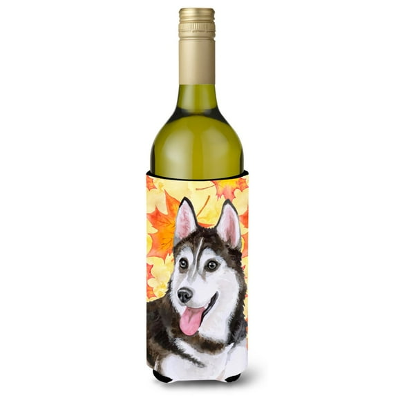 Carolines Treasures BB9973LITERK Siberian Husky 2 Fall Wine Bottle Beverge Insulator Hugger  Wine Bottle multicolor