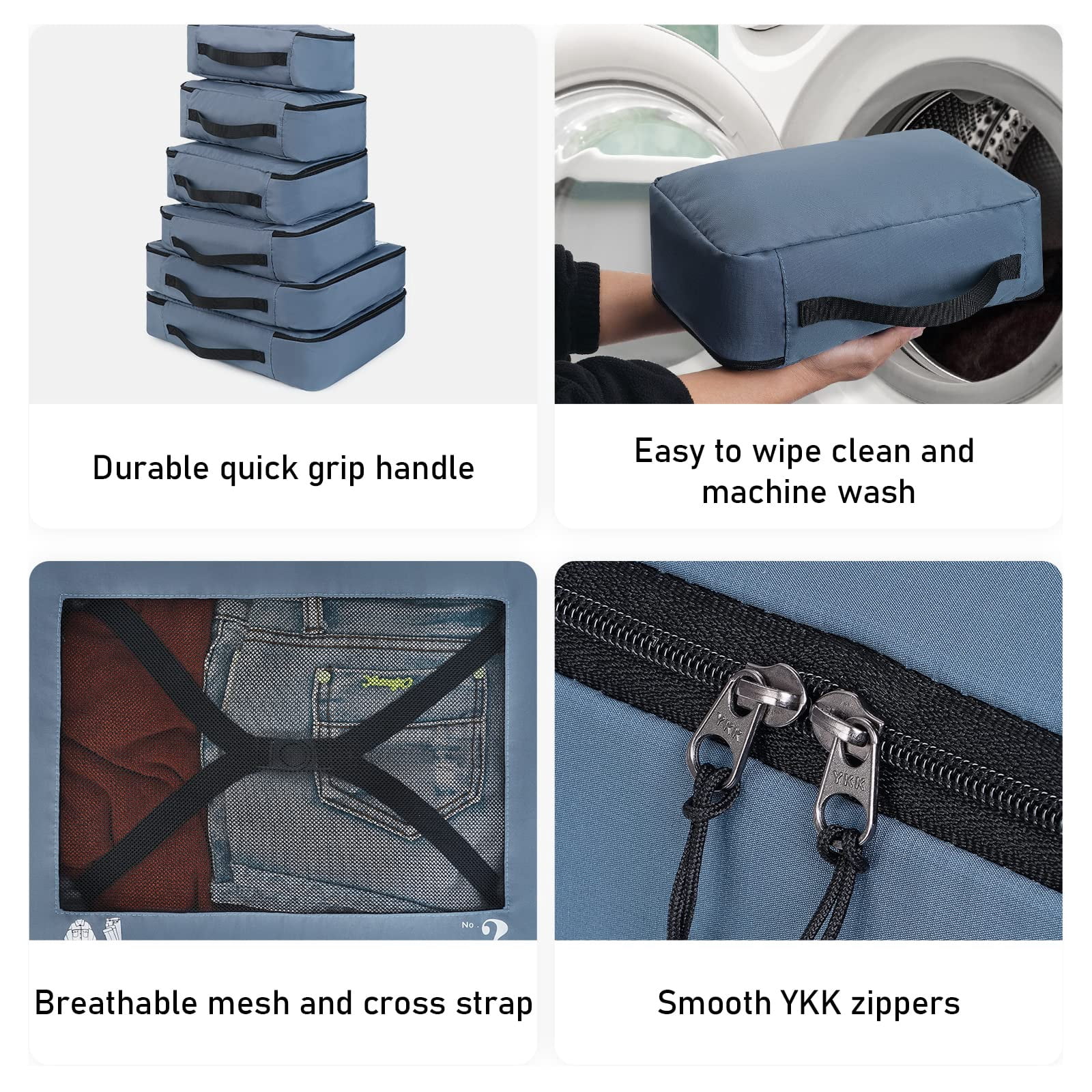 7 Pcs Packing Cubes for Travel Organizer Tear-Resistant with Number Icon Handle Storage Bags for Carry on Bag for Clothes Shoes, Blue