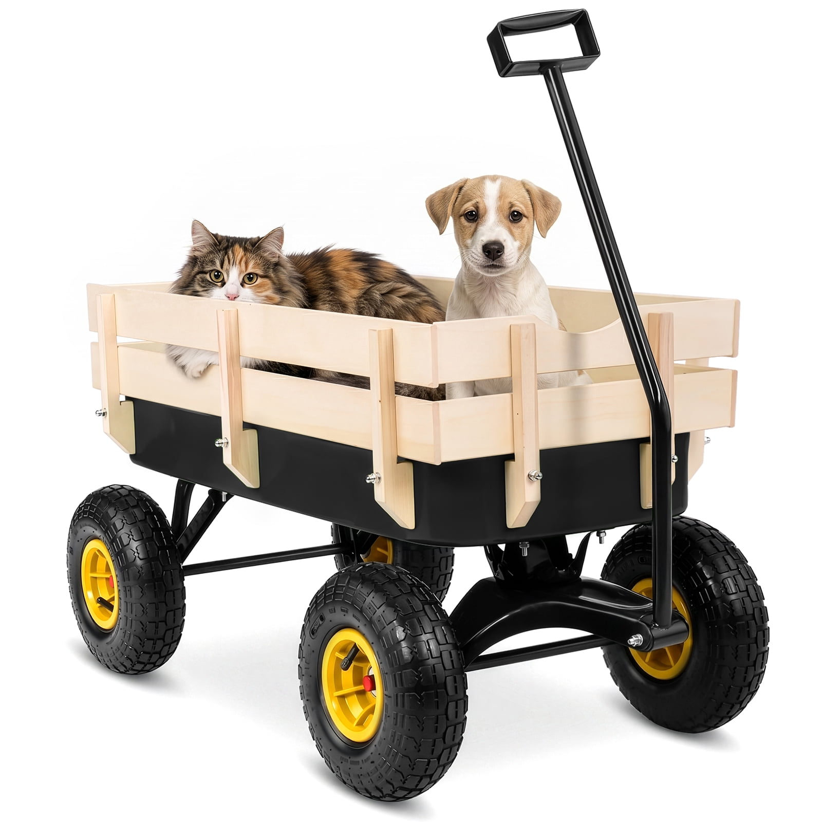 Side Support Cargo Wagon with 10" All-Terrain Air Tires, Up to 220lb Load Capacity, for Towing Kids Toys, Gardening Supplies, Black