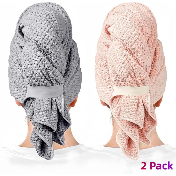 2 Pack Microfiber Hair Towels, Super Absorbent Quick Dry Hair Wrap Turban, Anti-Frizz Towel for Curly Long Short Hair, 27.5" x 39.4"