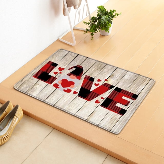 Felpudo rojo de poliéster para San Valentín, 40 x 60 cm | Alfombra absorbente y antideslizante | Felpudo impermeable y lavable para interior y exterior, ideal para salón, dormitorio, cocina y baño.