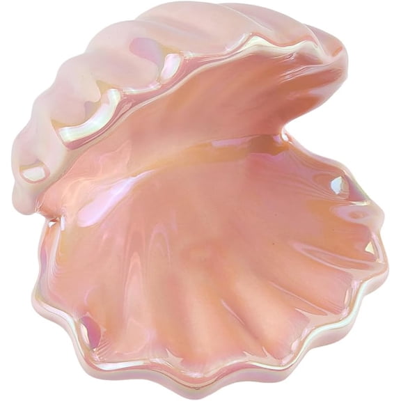 Shell Jewelry Dish Tray Ceramic Trinket Tray Pearl Pink Clamshell Jewelry Organizer Dish Ring Holder Tray Key Bowl Decorative Plate Storage for Rings Necklaces Earring 4.5x4.5x4.5Inch