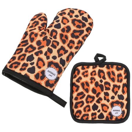 

Homemaxs 2Pcs Creative Baking Glove Heat Resistant Microwave Oven Mat Cooking Glove (Leopard)