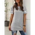 thumbnail image 5 of TEMOFON Color Block T Shirt for Womens Short Sleeve Top Casual Tunic Tops Crew Neck Striped Shirts White Tee 2025, 5 of 6
