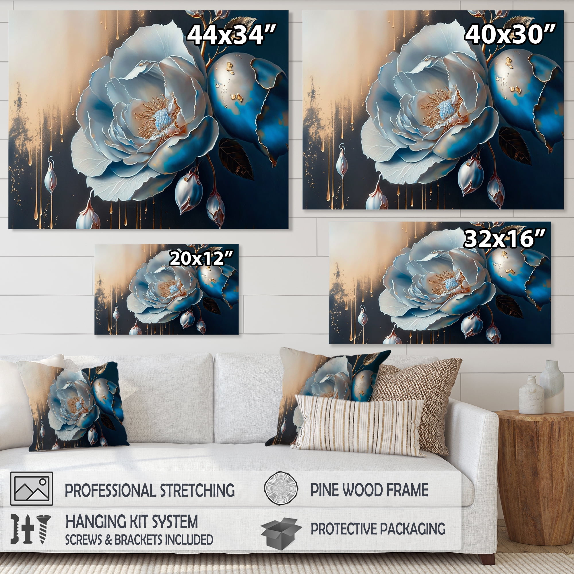 Designart Vibrant Blue Camellia Flower I Canvas Wall Art