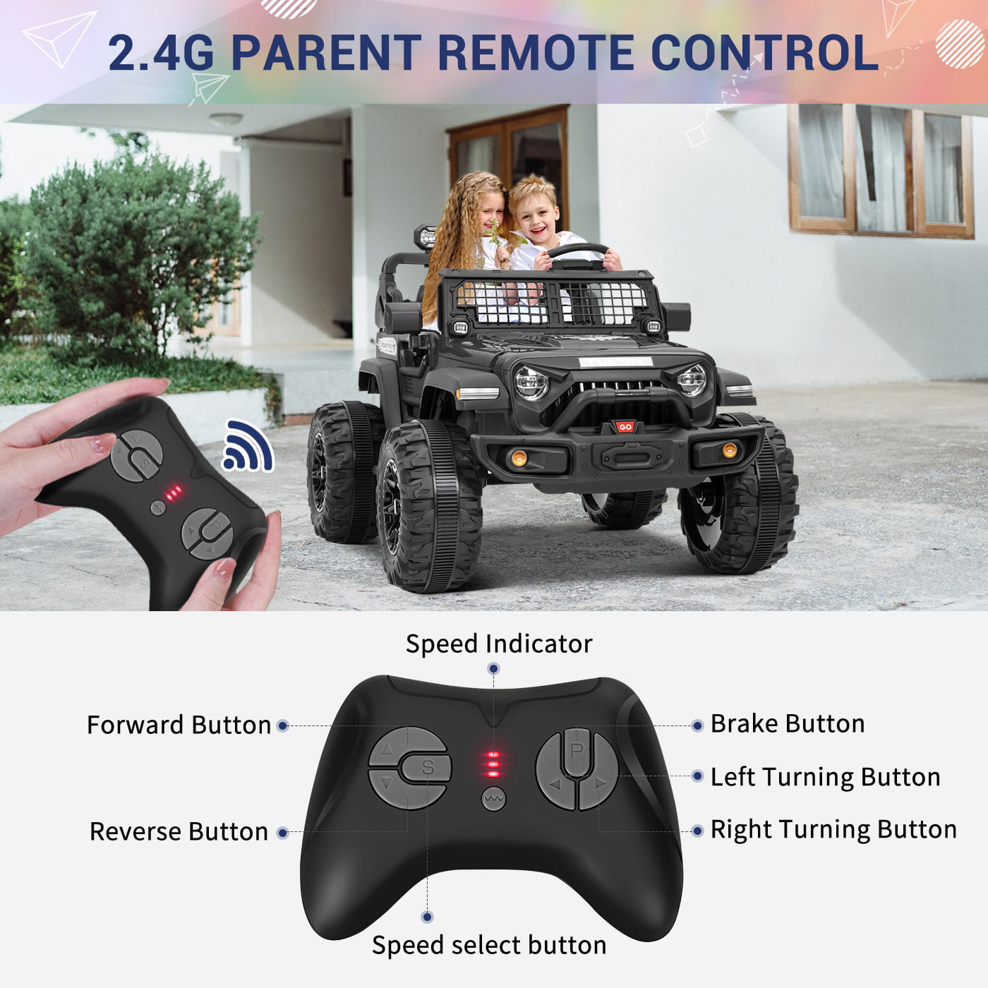 Funtok 24V Electric Powered Ride on Truck Car for Kids,2 Seaters Ride on Toy, Remote Control and Storage Space