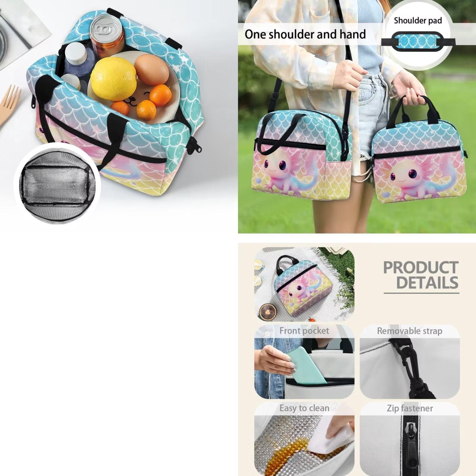 Binienty Axolotl Backpack With Matching Lunch Box Set For 4th Grade Girls Large Capacity School Bag Lunchbox Pencil Box Organizer Bookmark Students School Supplies