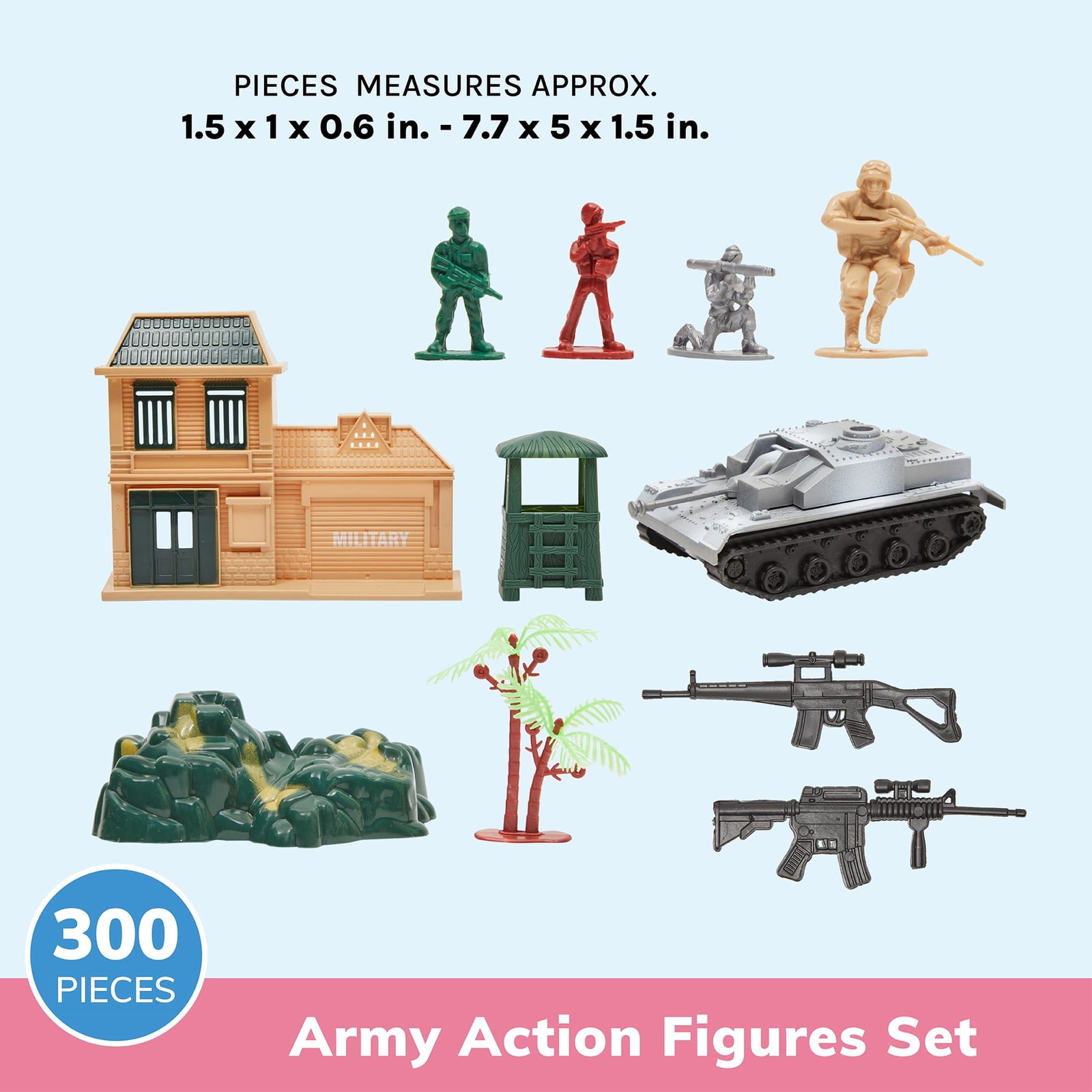 BLUE PANDA 300 Piece Military Toys Plastic Army Men with Tanks, Planes, Flags and Accessories for Boys Ages 8-14