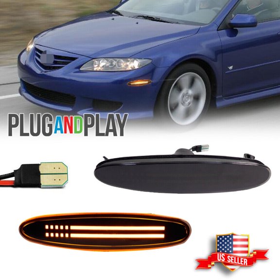 GTINTHEBOX Smoked Lens Amber LED Front Bumper Side Marker Light for 2003-2008 Mazda 6 MPS GG GY