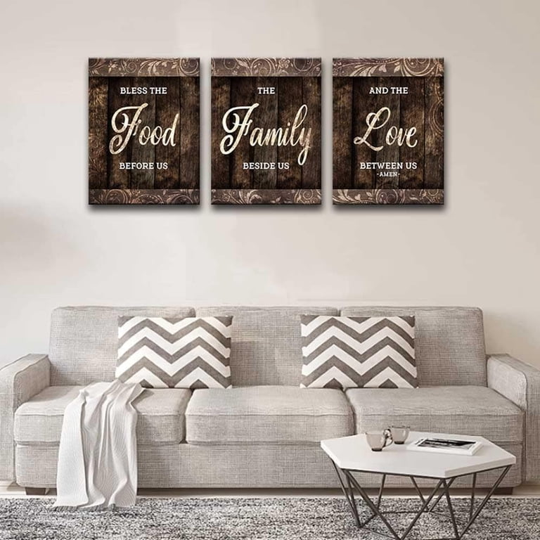 Bless The Food Wall Art Set - 3-Piece Framed Canvas Prints, 16x24 Inches Each, Black Wooden Frame