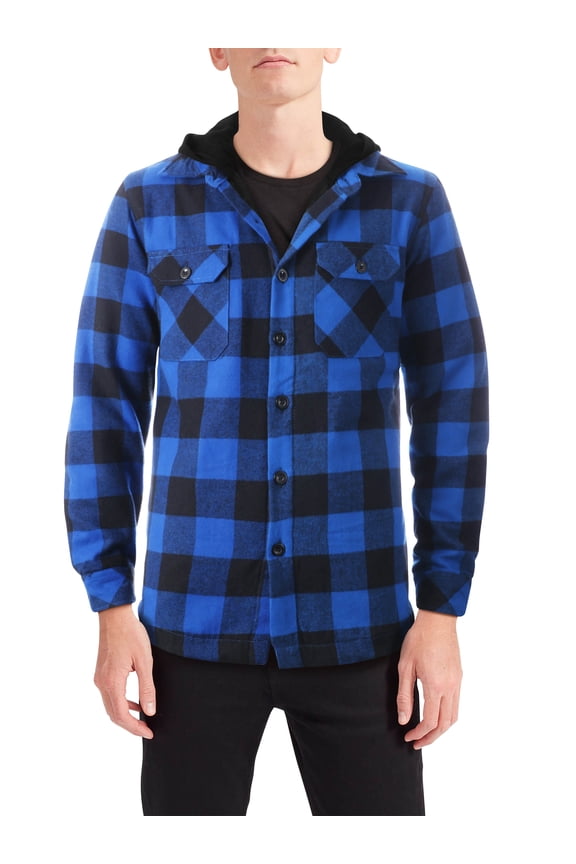 Men's Flannel Hooded Shirt Long Sleeve Lined Jacket