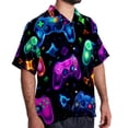 thumbnail image 2 of Game Controller Men's Short Sleeve Printed Button Down Beach Shirt Casual Summer Unisex Tops with Spread Collar, 2 of 6