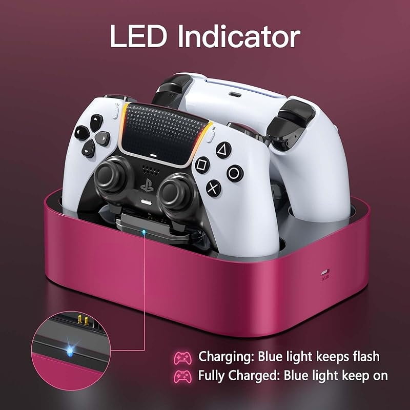 Party-Ready PS5 Charger Station for DualSense & Edge - Fast Dual Controller Drop & Charge Dock with Cable for PlayStation 5-Red