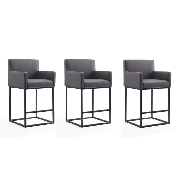Manhattan Comfort Ambassador 26" Faux Leather Counter Stool in Gray (Set of 3)