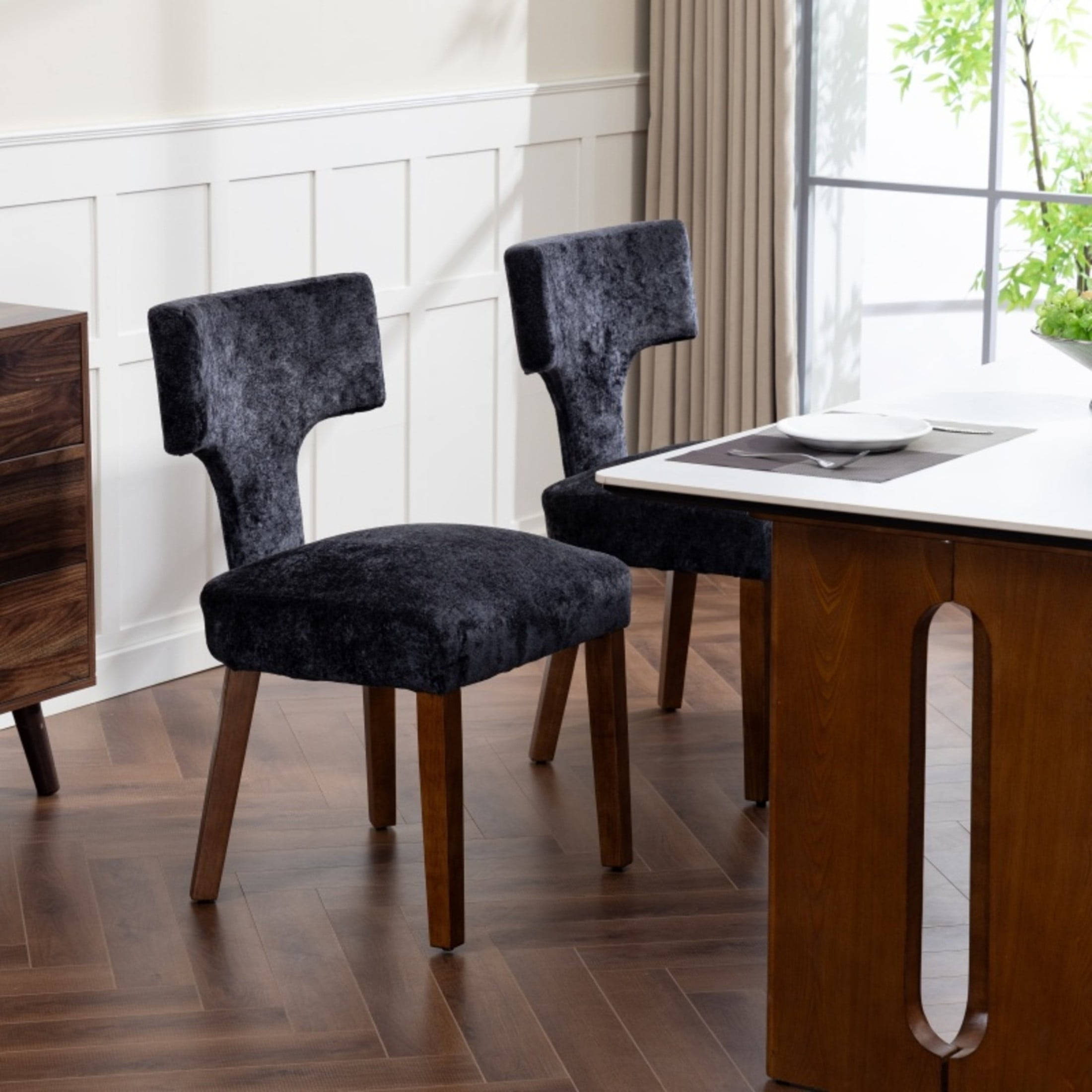 Noble House Mid-Century Fabric Upholstered Dining Chairs, Solid Wood Frame, Set of 2, Gray