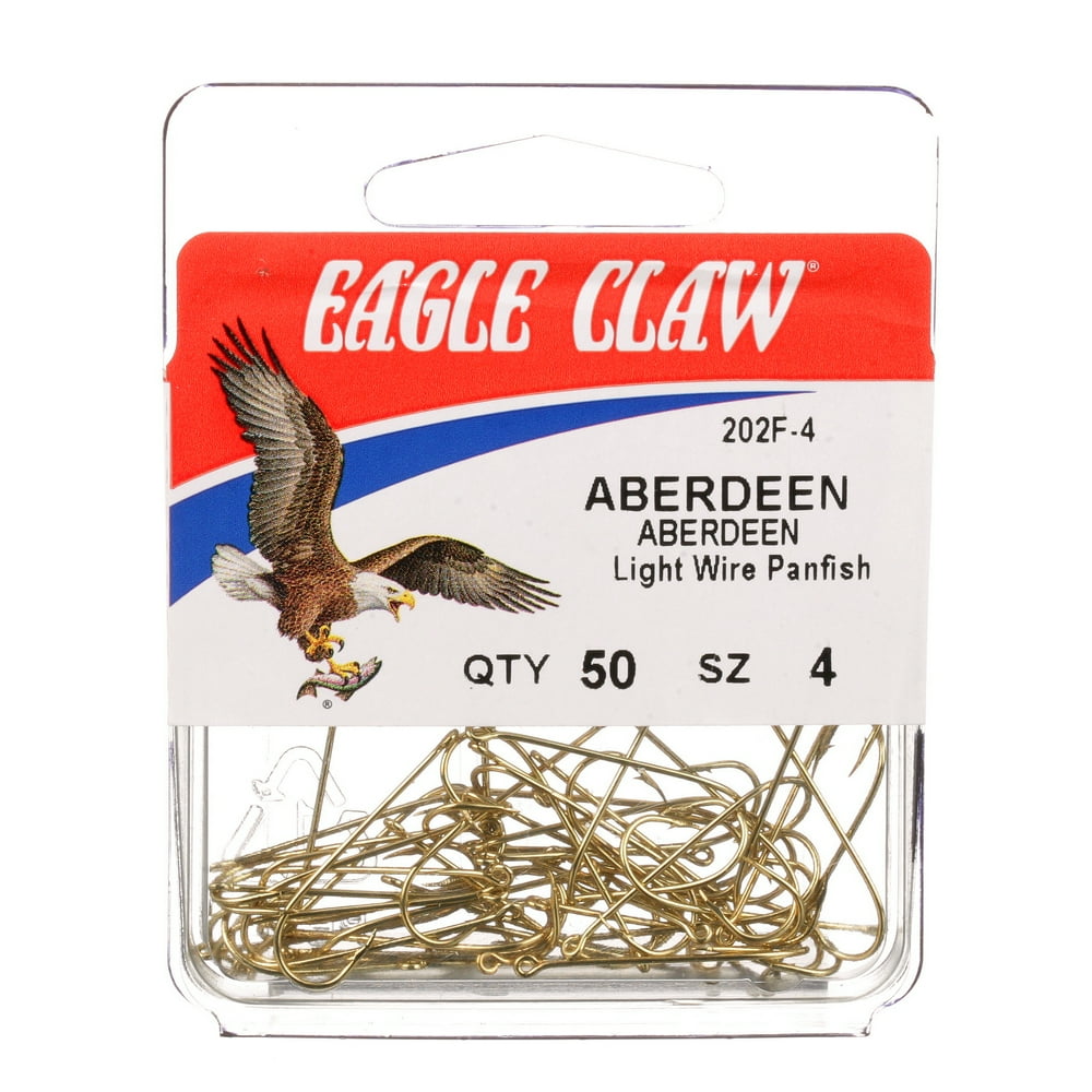 Eagle Claw 202FH4 Aberdeen Light Wire NonOffset Hook, Gold, Size 4