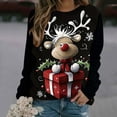 thumbnail image 3 of asdoklhq Thanksgiving Sweaters for Women Christmas Fashion Casual Print Round Neck Loose Long Capless Sweatshirt Sleeve Black M, 3 of 7