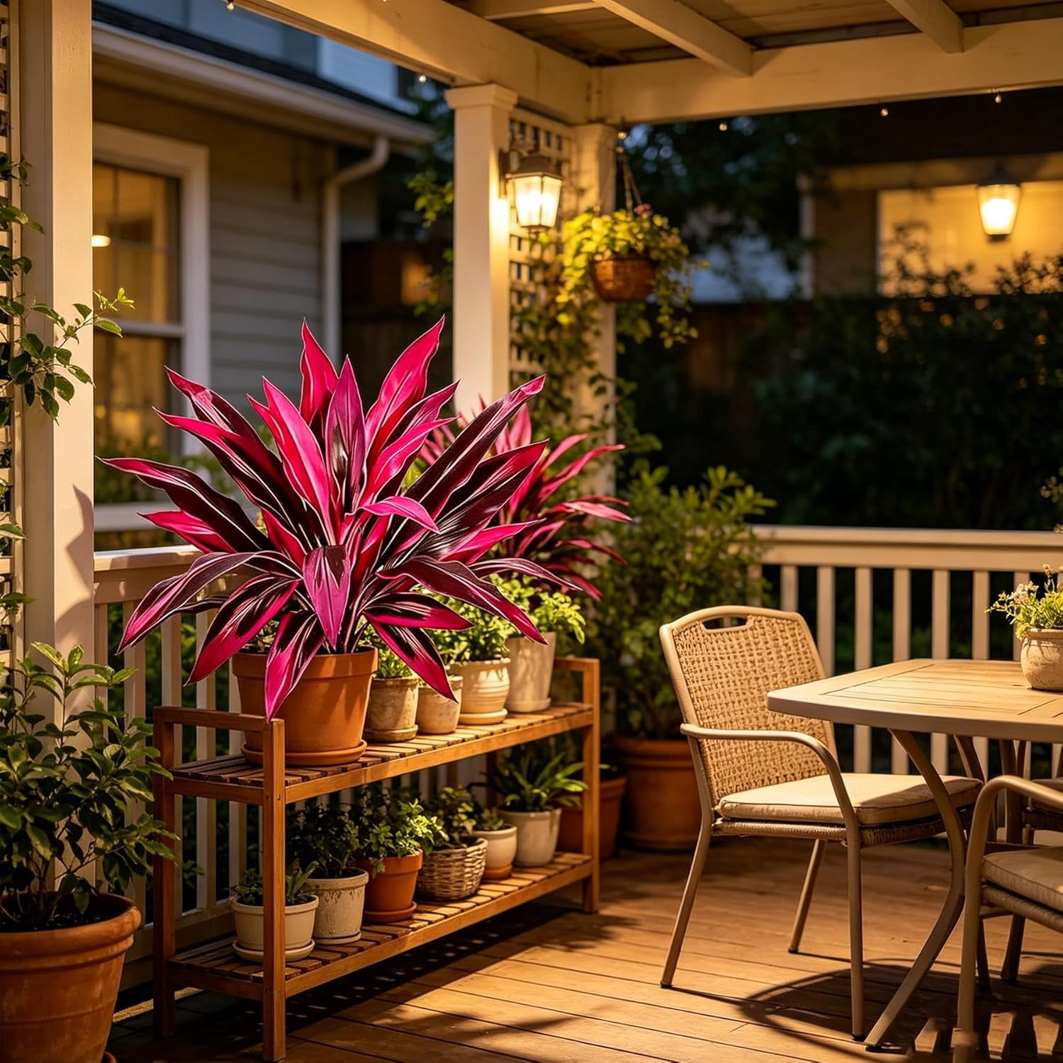 Large Artificial Boston Fern & Dragon's Blood Tree Plants, Vibrant Pink Purple Faux Foliage, UV Resistant Outdoor Fake Plants for Garden Patio Balcony Wedding Decor (4pcs)