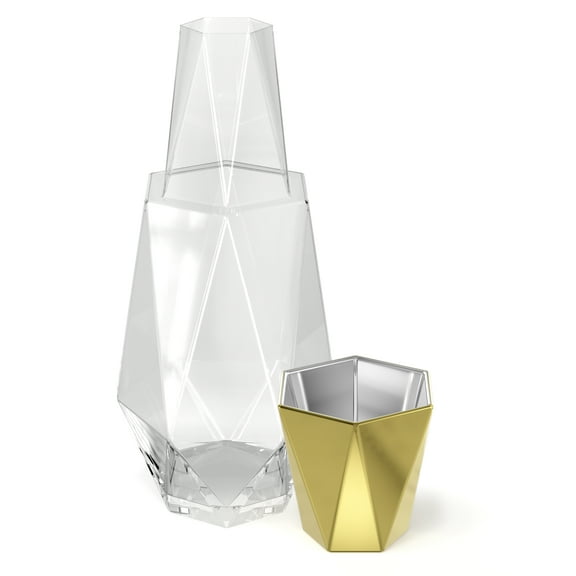 Fifth Avenue Crystal Geometric Bedside Glass Water Carafe 2-Piece, Gold
