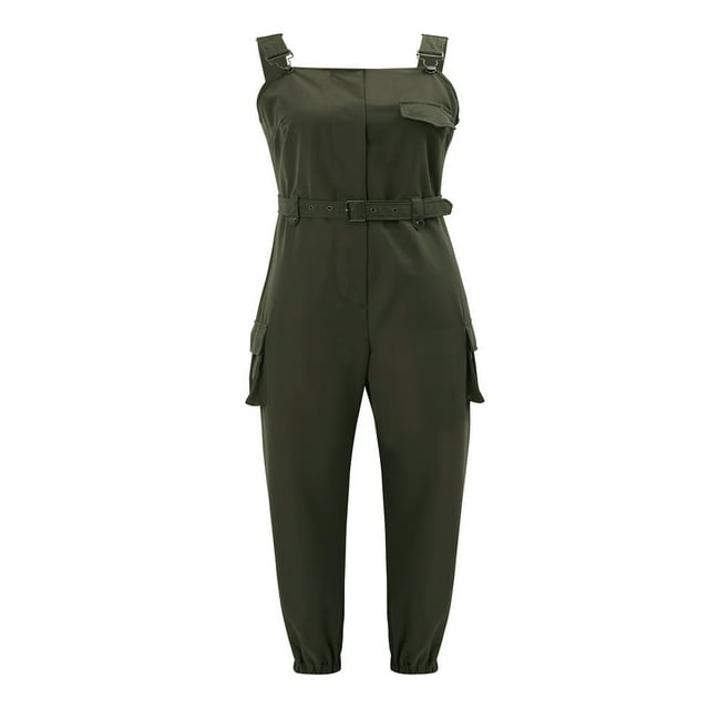 Combinaison Cargo Décontractée pour Femmes Sans Manches avec Poche Ceinture Pantalon Crayon Ample Rouge s