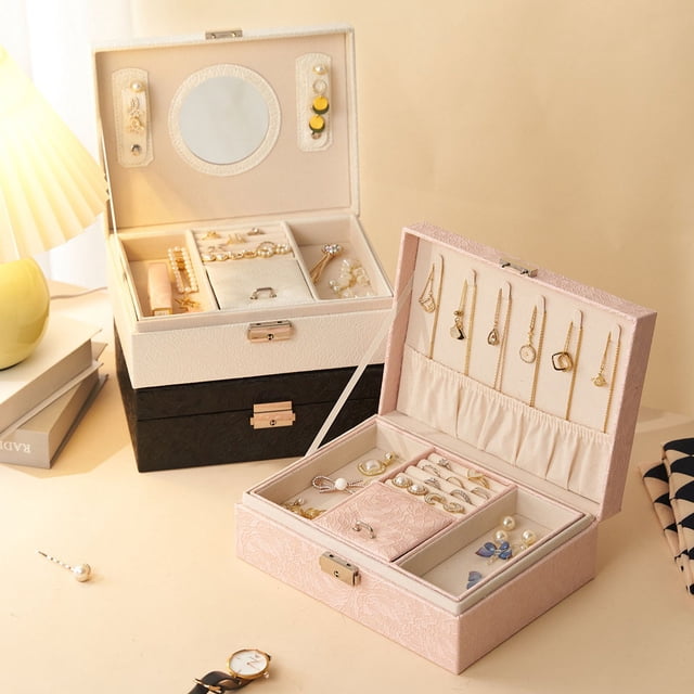 Joyero de princesa europea para niños, joyero de varias capas con cerradura, pendientes, joyas, caja de almacenamiento de joyas