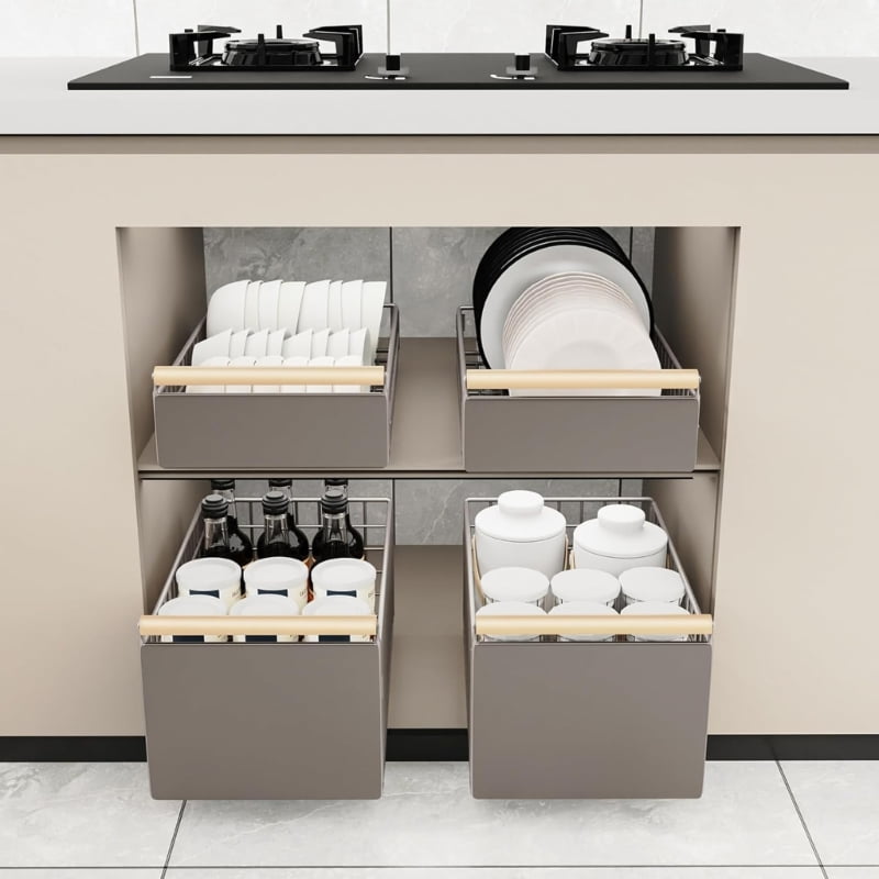 lanema Adjustable Under Sink Tray Slide Out Organizers No Drilling Needed Multi Functional Storage Solution For Kitchen Bathroom Countertop Items