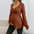 thumbnail image 2 of Womens Pregnancy Tunic Tops Button V Neck Long Sleeve Maternity Outfits Ribbed Knit Stretch Soft Mama Tshirts (XL, Brown), 2 of 7