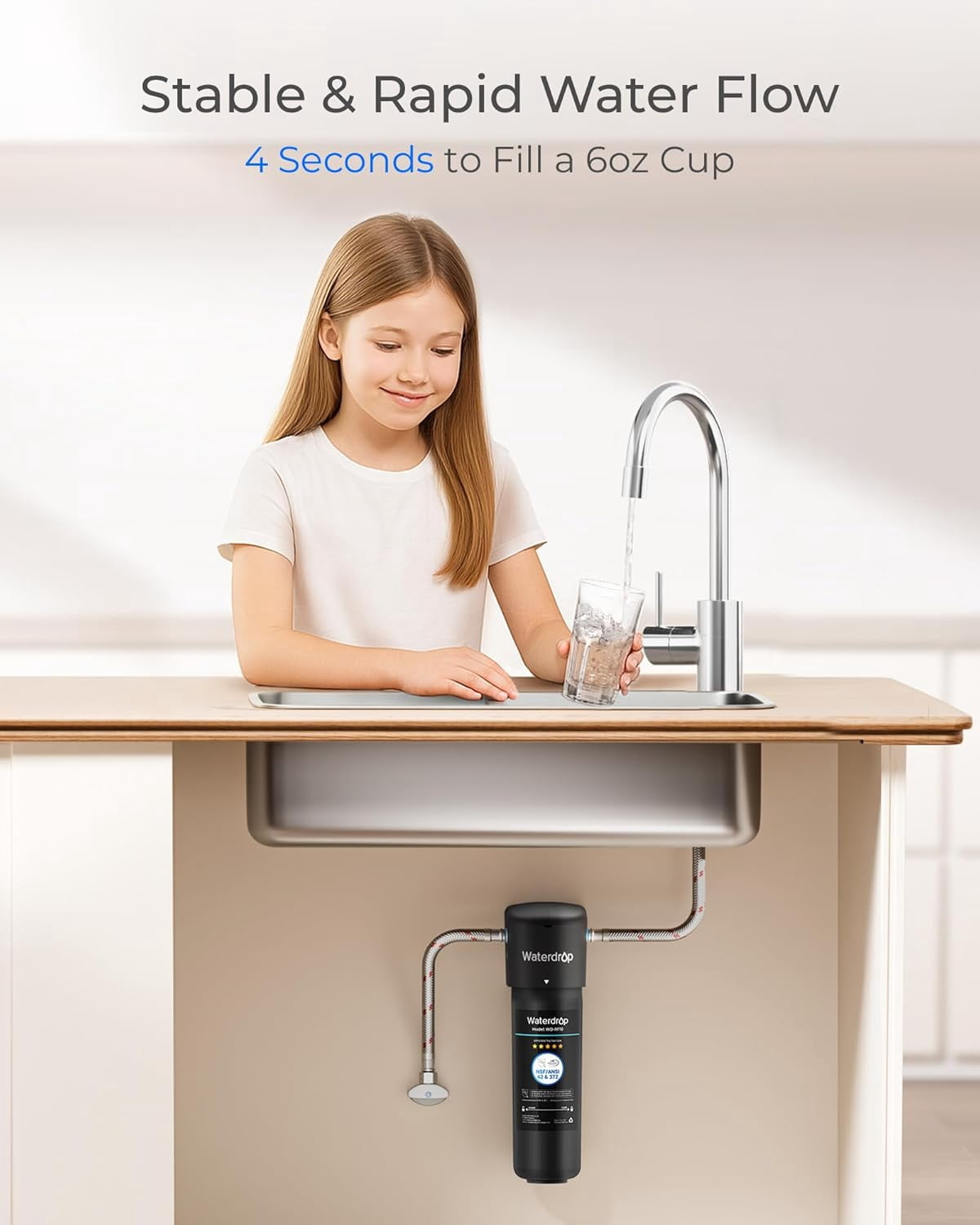 Waterdrop WD-RF10 Under Sink Water Filter, Replacement 10UA Under Counter Water Filtration System, 8000 Gallons High Capacity