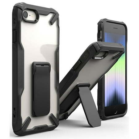 Ringke Fusion-X Stand Case Compatible with iPhone SE 2022 / SE 2020 / 8 / 7, Kickstand Clear Back Shockproof Protective Bumper - Black