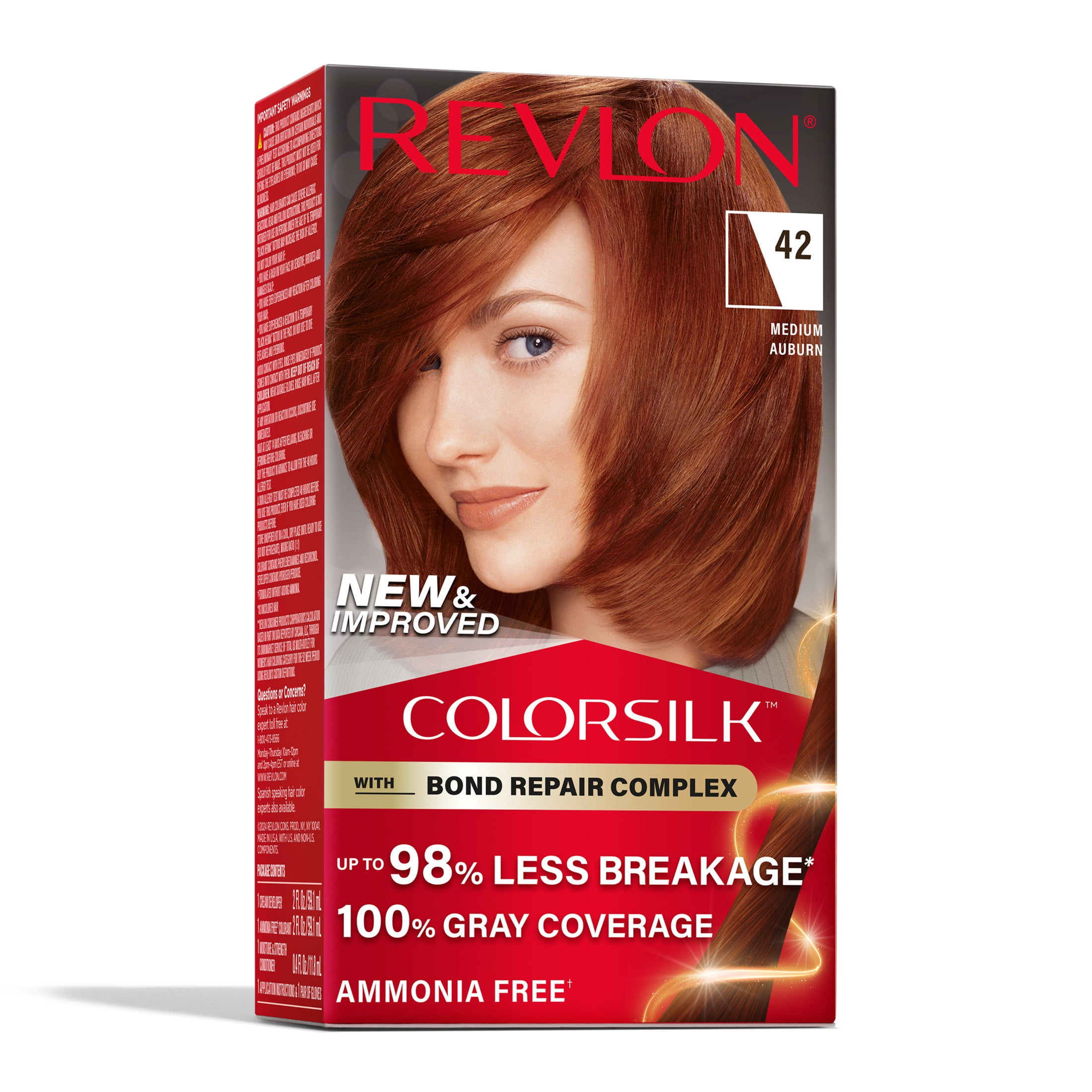 (3 pack) Revlon ColorSilk Permanent Hair Color, Bond Repair Complex, 42 Medium Auburn, 1 pack  (图3)