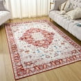 thumbnail image 2 of Lochas Vintage Boho Rug Low Pile Fluffy Area Rugs for Bedroom Living Room Indoor Floor Carpet Home Decor,6'X9',Red, 2 of 7