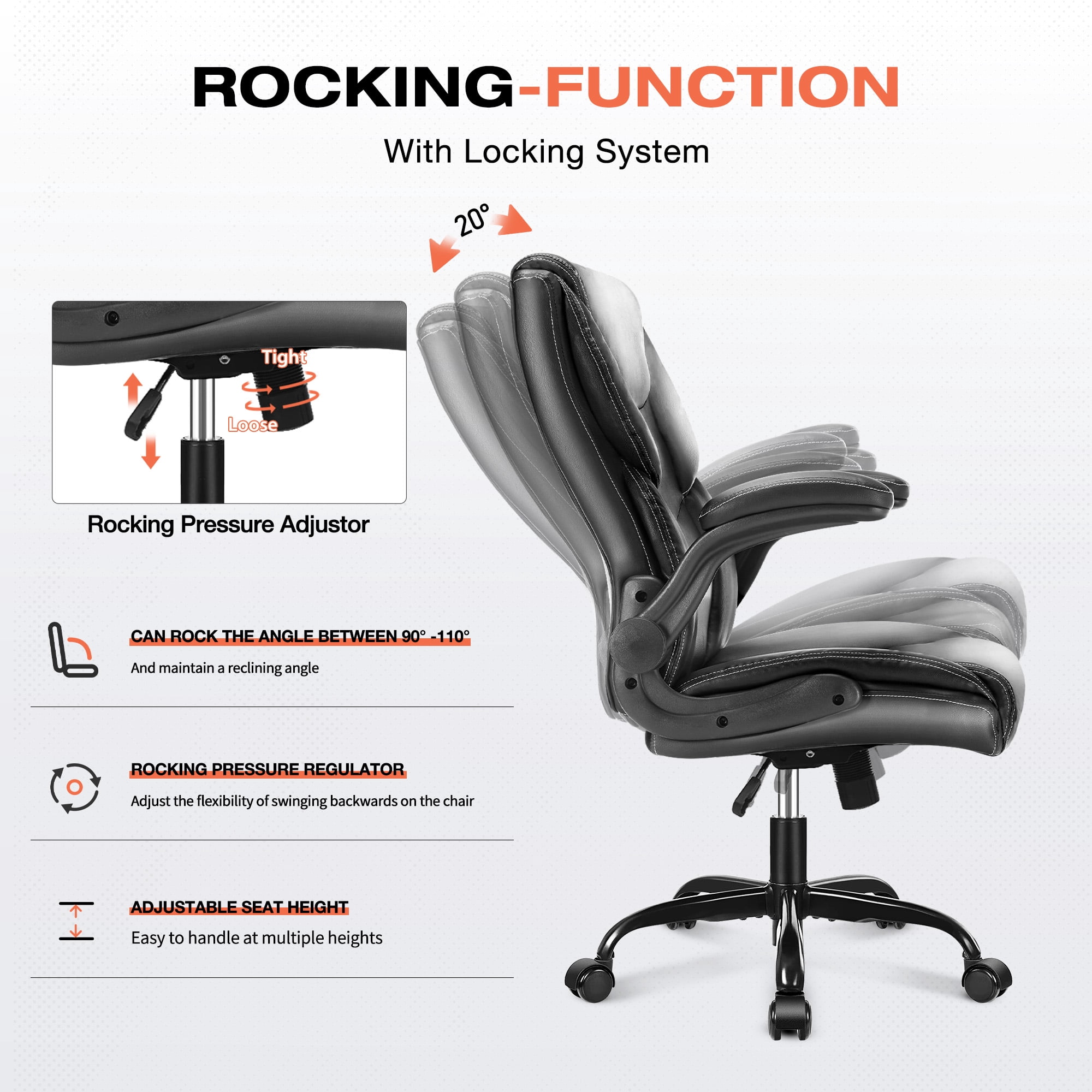 JONPONY Leather Office Chair, Big and Tall Office Chair 400LBS Wide Seat Ergonomic Computer Desk Chair High Back Executive Leather Chair Adjustable Task Chair, Black