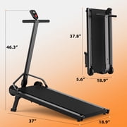 Manual Treadmill with 18% Fixed Incline, Portable Non Electric Treadmill with Dual Flywheel System, 300LBS Capacity, LCD Monitor, Compact Design for Home Indoor Walking Jogging