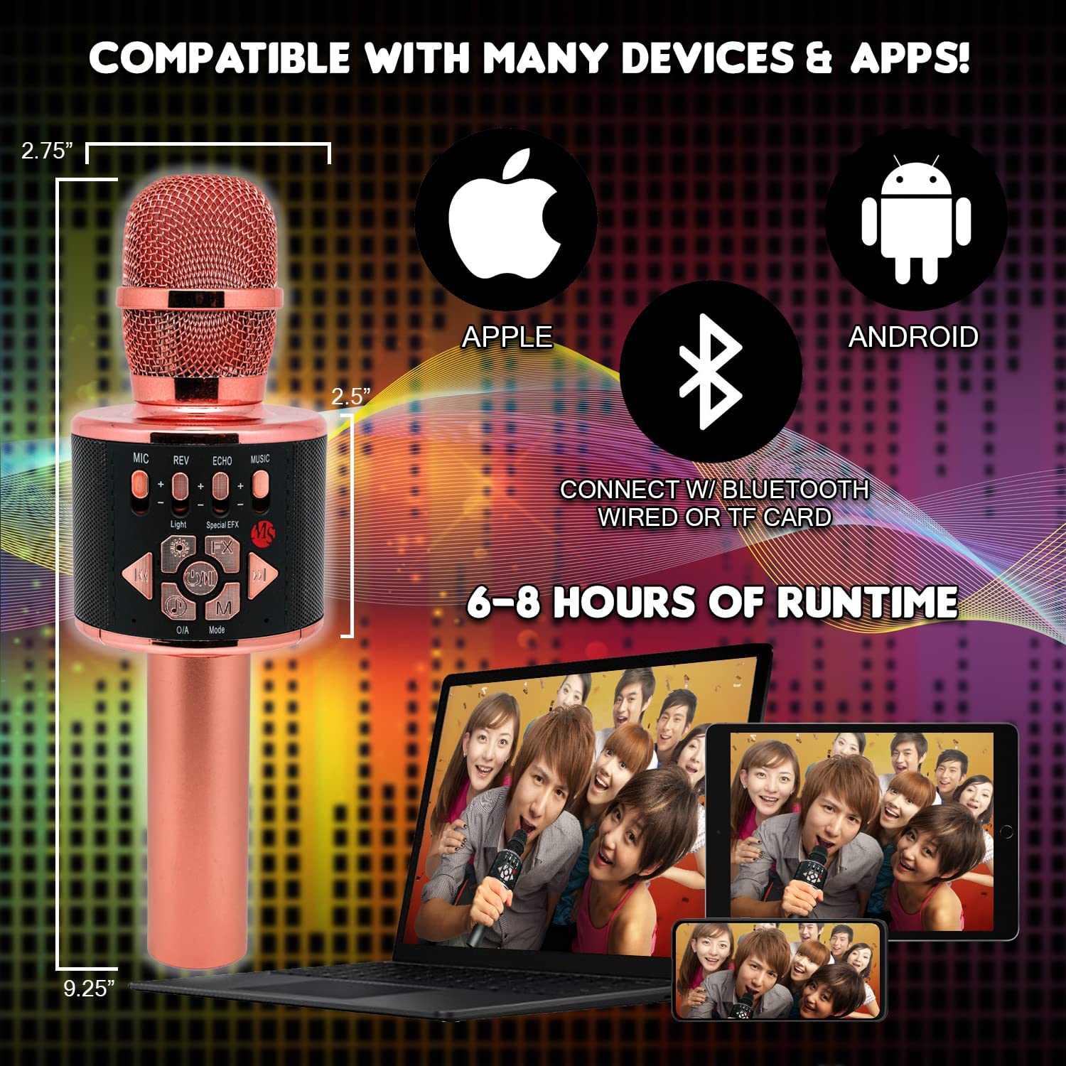 Mainstream Source(R) Wireless Bluetooth Karaoke Microphone - Handheld 4-in-1 Portable Microphone for Parties, Karaoke, Music, ＆ Recording(並行輸入品)