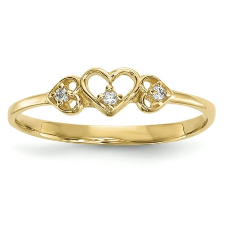 14k Yellow Gold Cubic Zirconia Cz 3 Hearts Band Ring Size 7.00