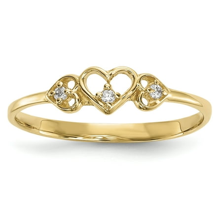 - 14k Yellow Gold Cubic Zirconia Cz 3 Hearts Band Ring Size 7.00 S/love