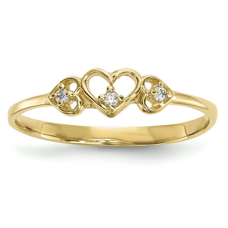 14k Yellow Gold Cubic Zirconia Cz 3 Hearts Band Ring Size 7.00 (America's Best Wings Golden Ring)