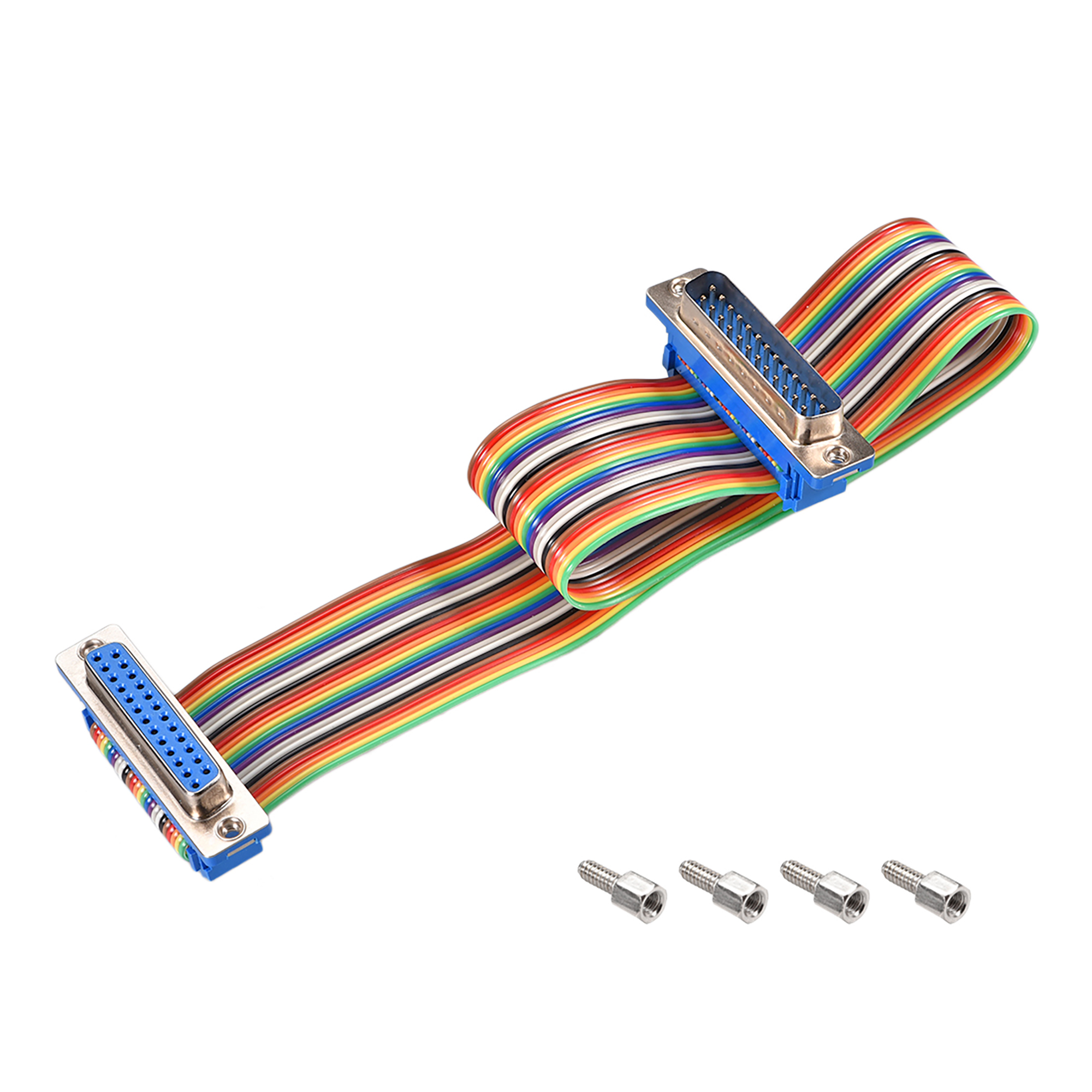 IDC Rainbow Wire Flat Ribbon Cable DB25 Male to DB25 Female Connector 2.54mm Pitch 11.8inch Long