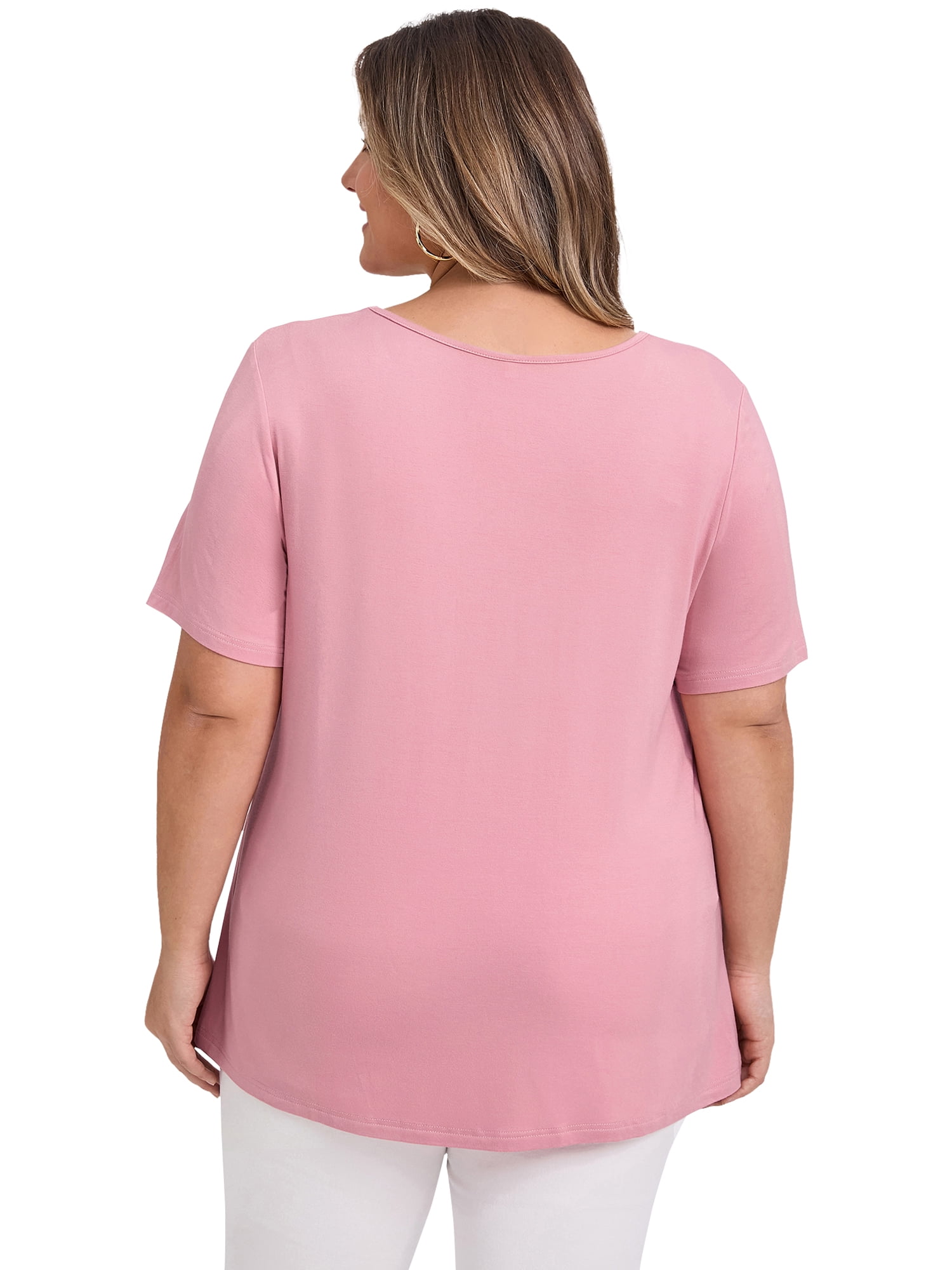 DARING DIVA Women's Plus Crew Neck Short Sleeve Blouse 4X Pink