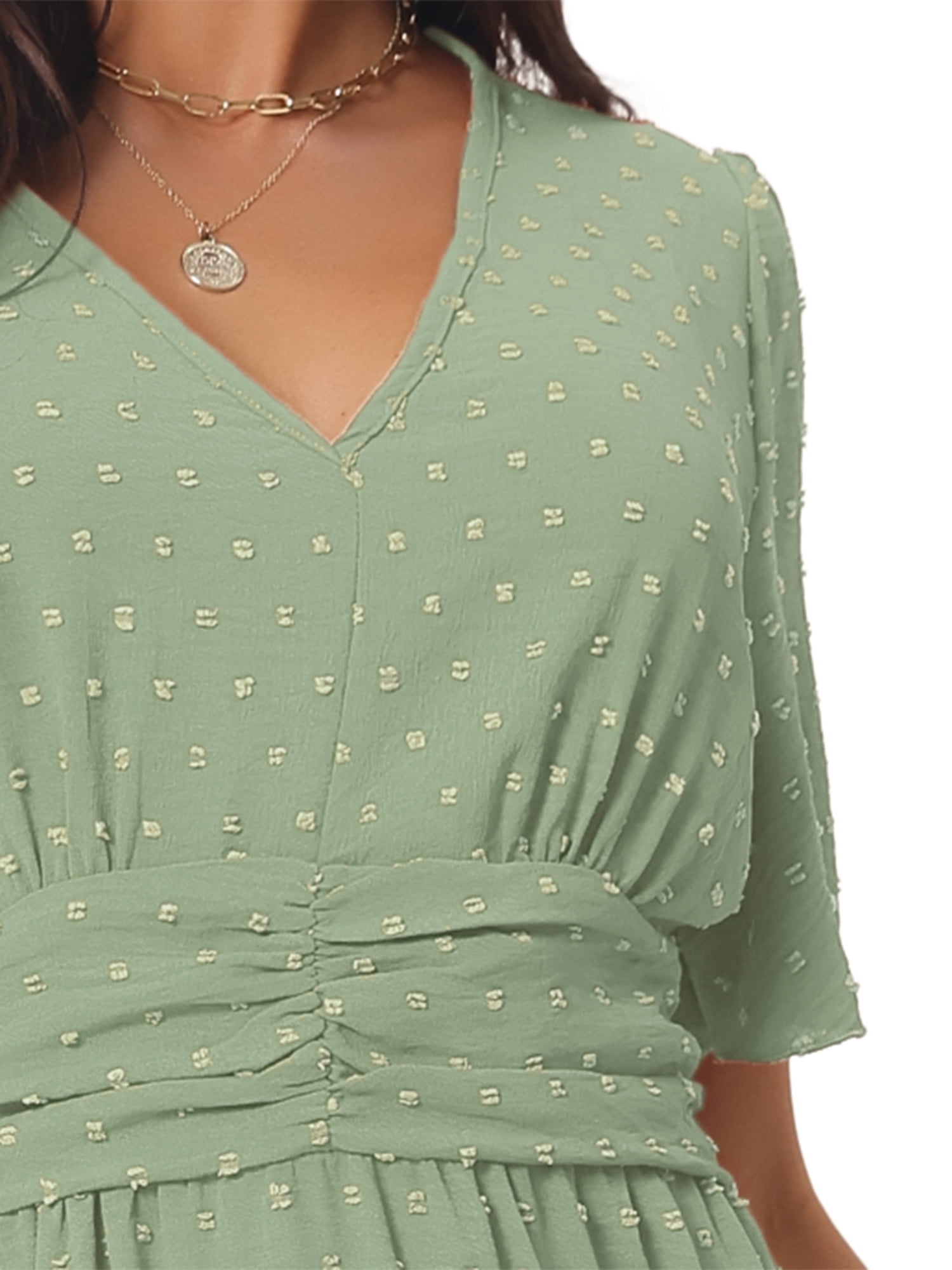 DARING DIVA Women's Swiss Dots Ruffle Midi Dresses L Light Green