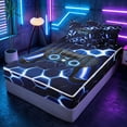 thumbnail image 3 of meiyoeat Gradient Gamepad Zipper Twin Comforter Sets with Fitted Sheet and 2 Pillowcases for Boys Gamers, Neon Honeycomb Blue Gaming Zipper Bedding Set, Black Reversible, 3 of 6