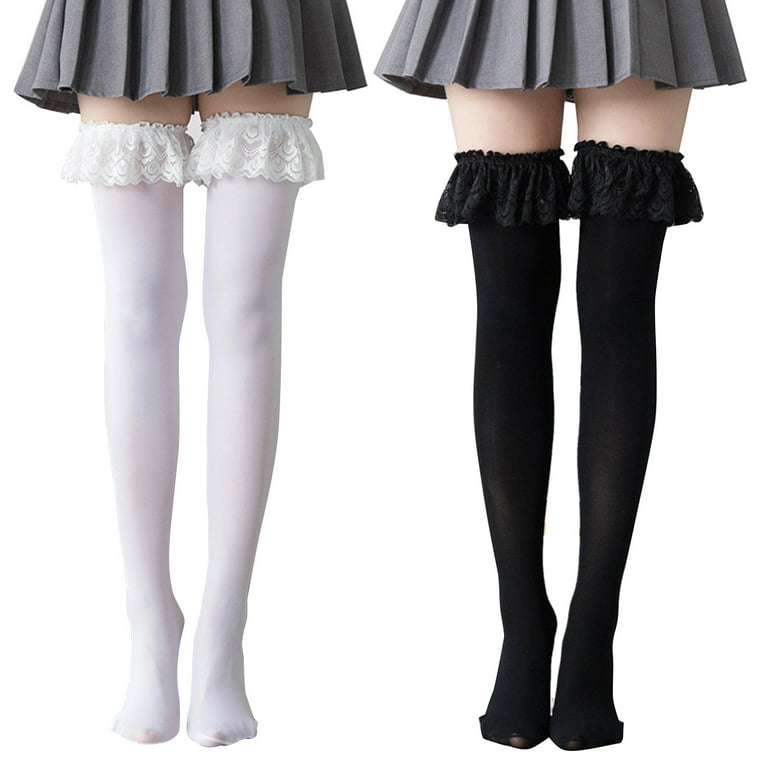 Japanese Lolita Anime Thigh High Socks Ruffles Lace Elastic Sexy